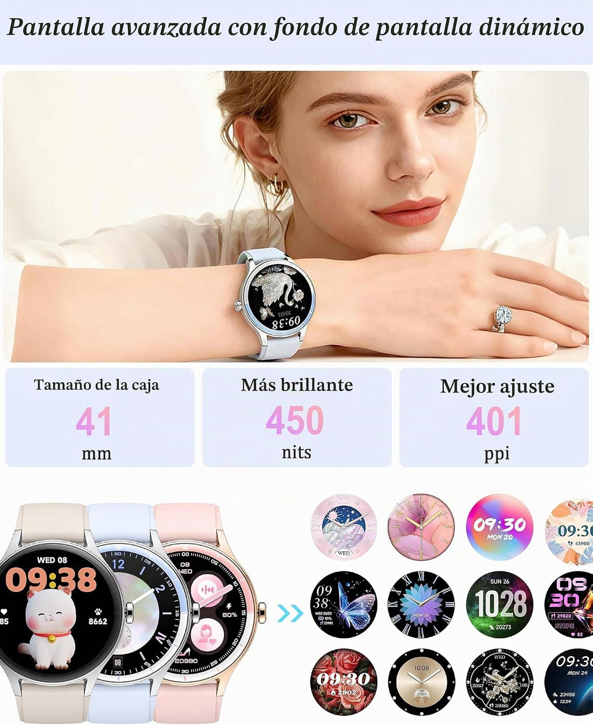Reloj inteligente para mujeres, mujeres y hombres, reloj de fitness...