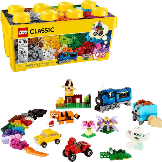 LEGO Classic Medium Creative Brick Box 10696 - Juego de bloques de construcción, con almacenamiento, incluye tren, automóvil y una figura de tigre, para personas de 4 a 99 años