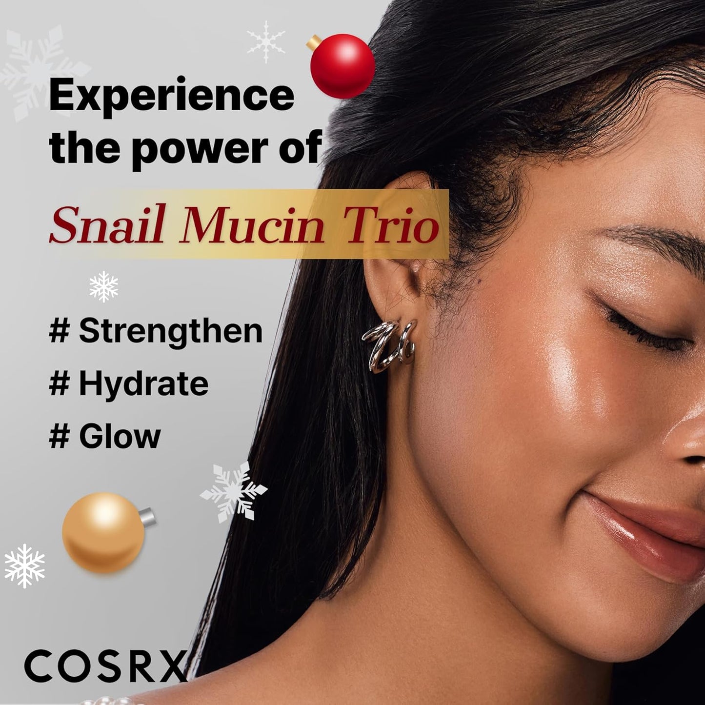 COSRX Snail Mucin - Set de Regalo Navideño Limitado con Suero Reparador de Mucina de Caracol, Crema Hidratante y Mascarilla Facial de Colágeno, Set Coreano para el Cuidado de la Piel, Rellenos de