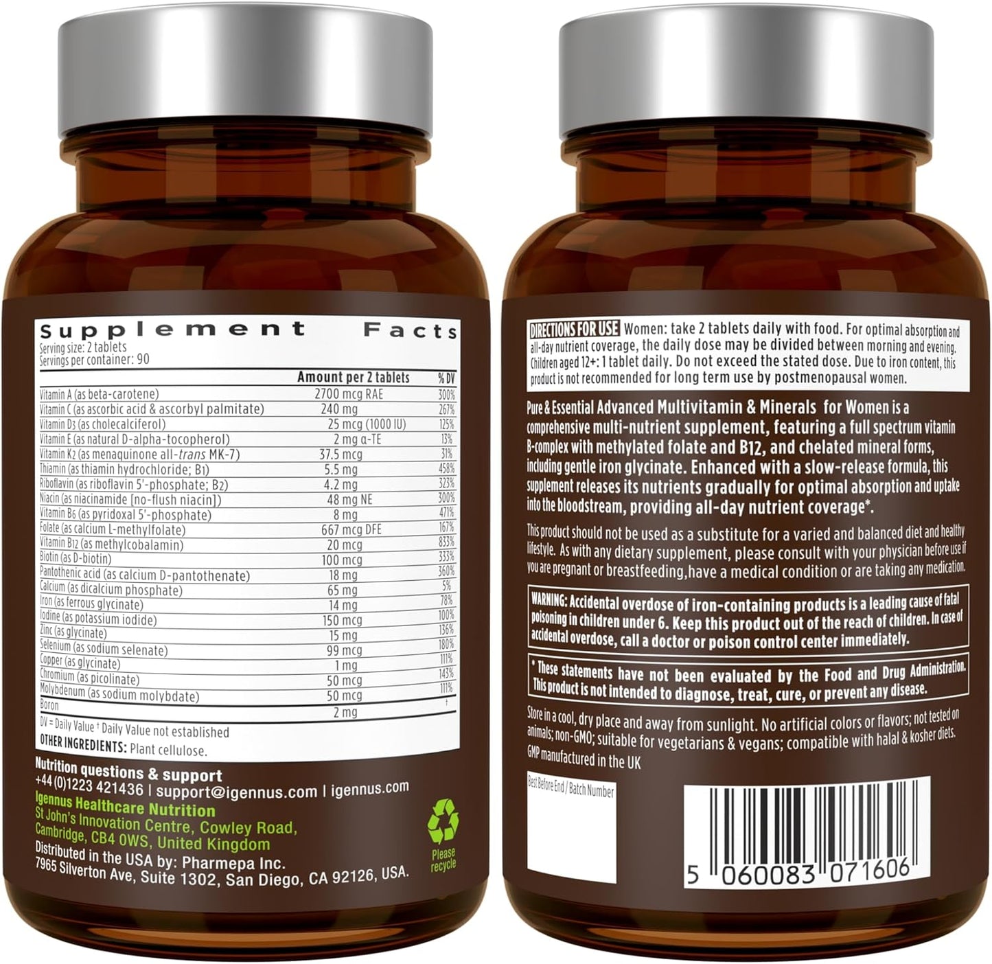 Igennus Multivitamínico metilado de alta potencia para mujeres, ing...