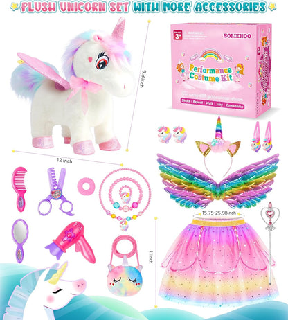 Juguetes de unicornio para niñas de 4 a 6 años, regalos de unicornio, juguete interactivo que camina, habla, canta, peluche de unicornio con control remoto para el cuidado de mascotas