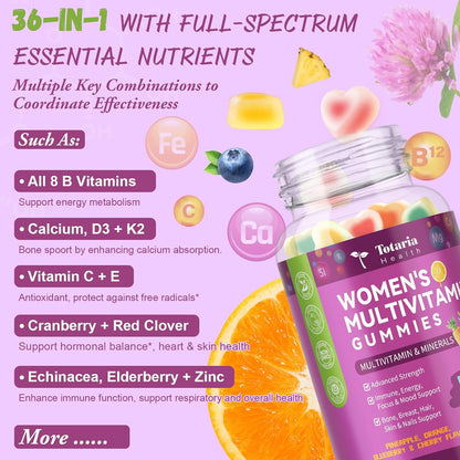 Totaria - Gomitas multivitamínicas sin azúcar para mujeres de 14 añ...