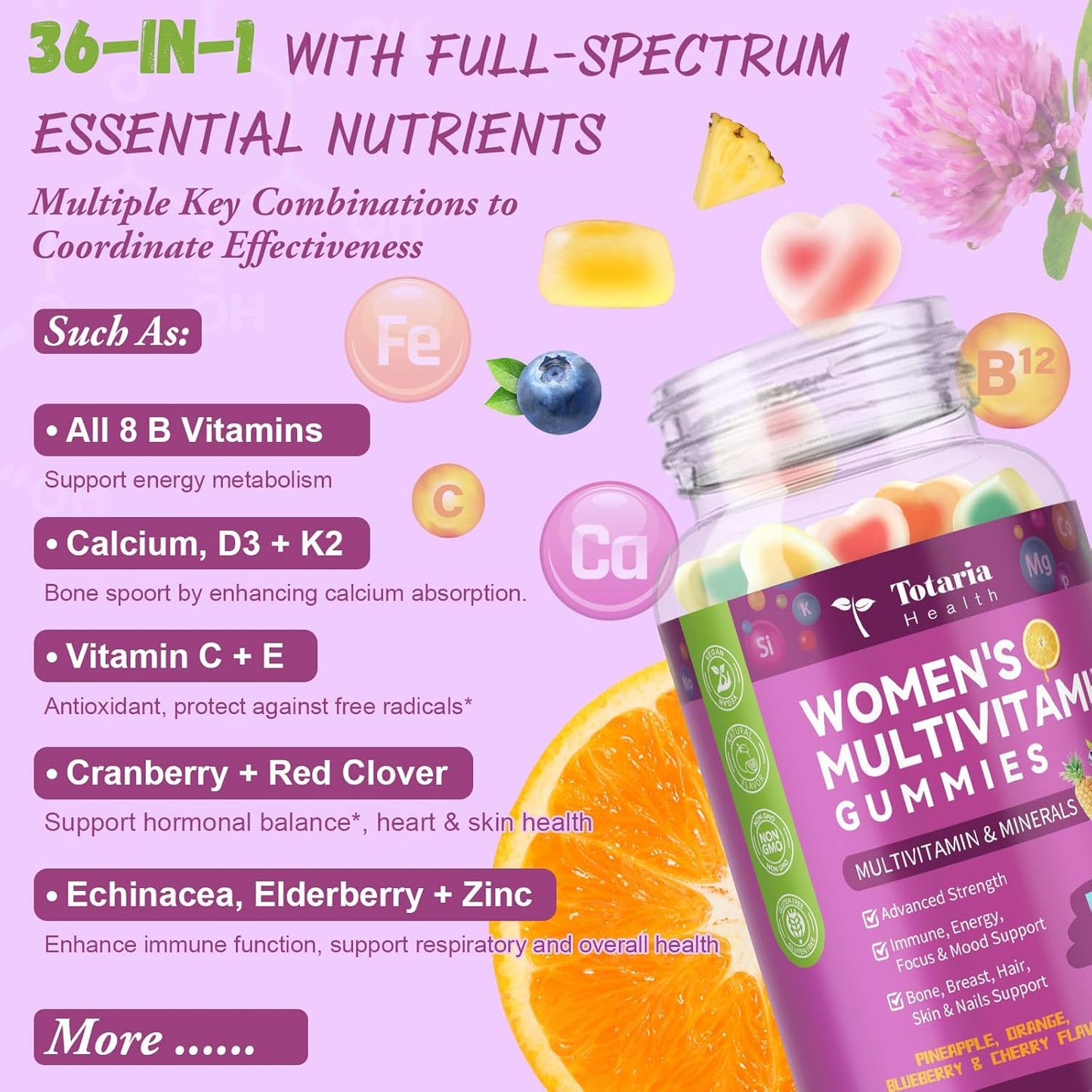 Totaria - Gomitas multivitamínicas sin azúcar para mujeres de 14 añ...