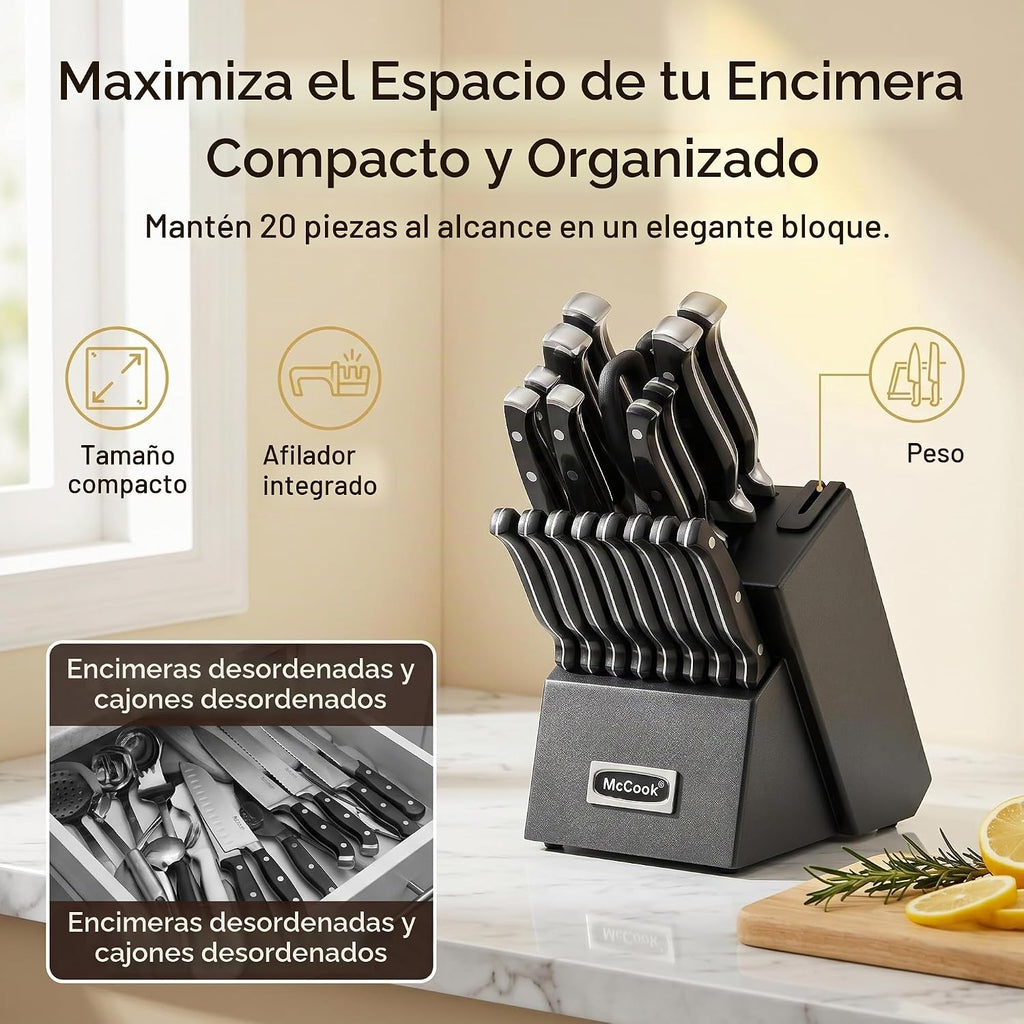 McCook Juego de cuchillos de cocina, 20 piezas, juego de cuchillos...