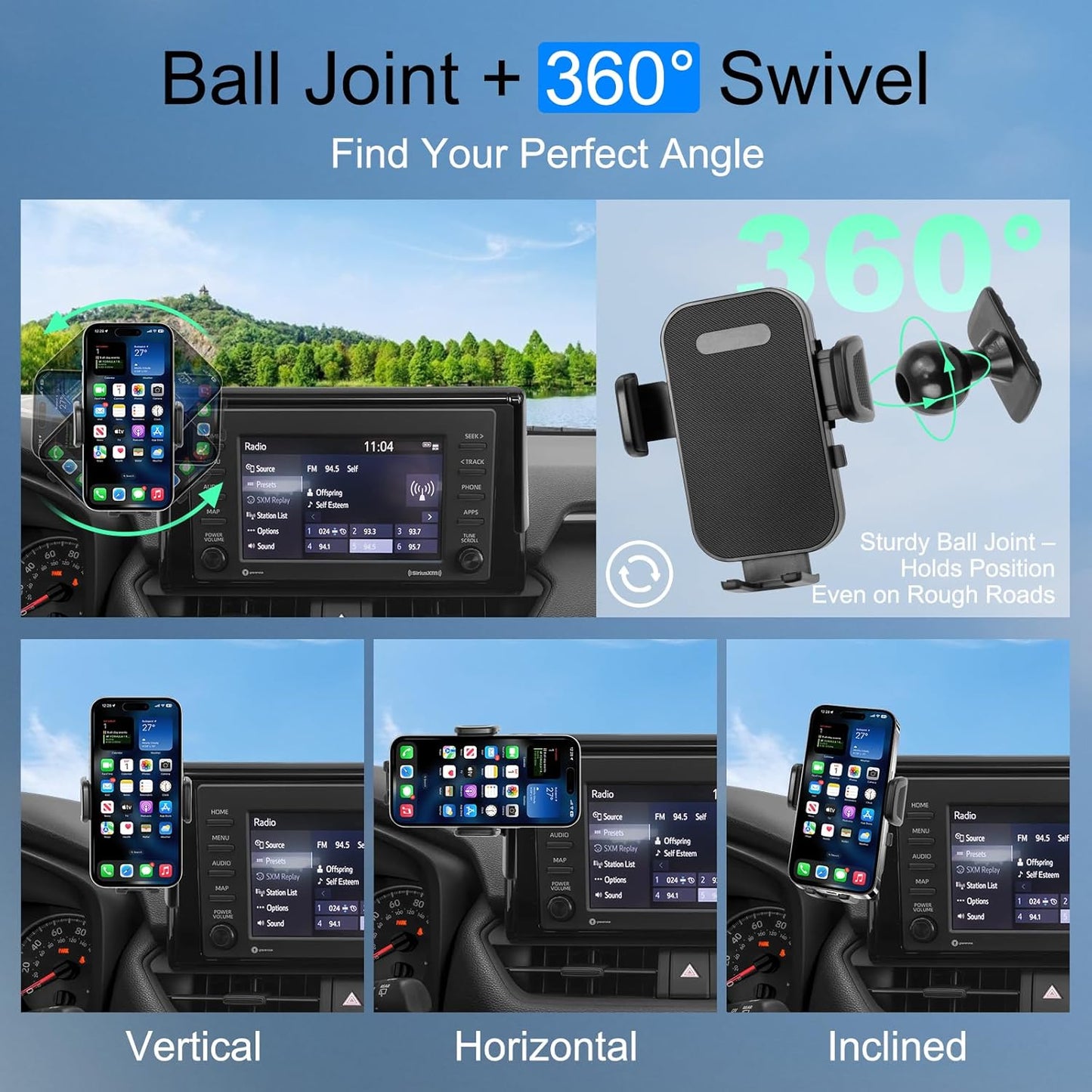 KAKSEY Soporte de teléfono para automóvil compatible con Toyota RAV4 2019-2025, accesorios para automóvil, clip fijo de pantalla de 7/8 pulgadas, soporte de pantalla de navegación para teléfono