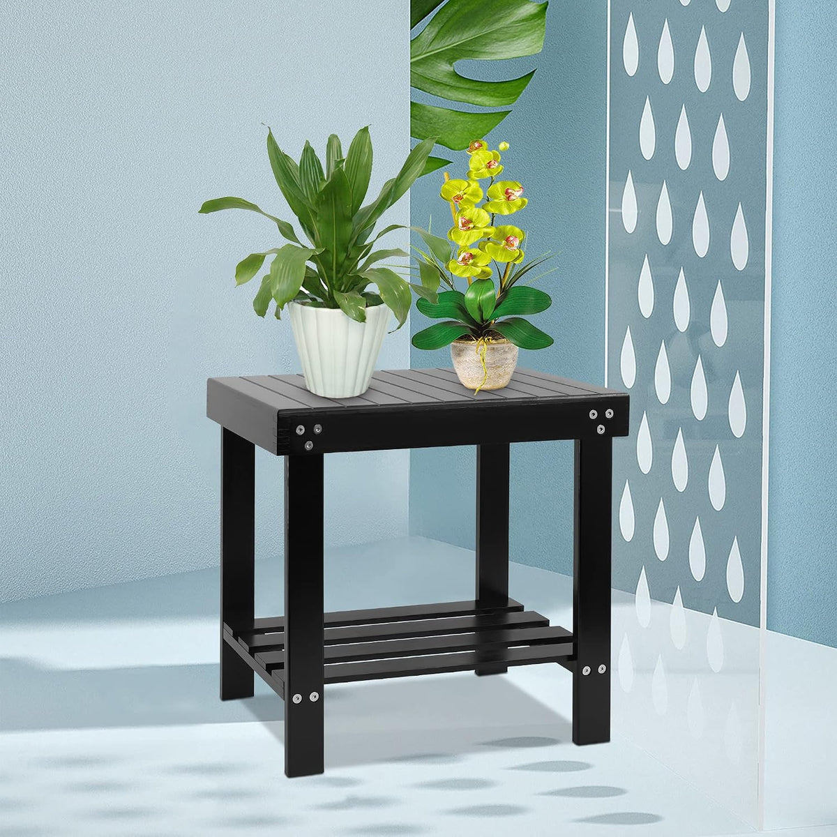 VaeFae Taburete de bambú para asiento de spa, reposapiés, taburete...