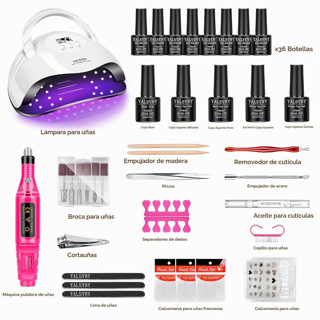YALSYNY Kit de esmalte de uñas de gel con lámpara UV y brocha, kit...