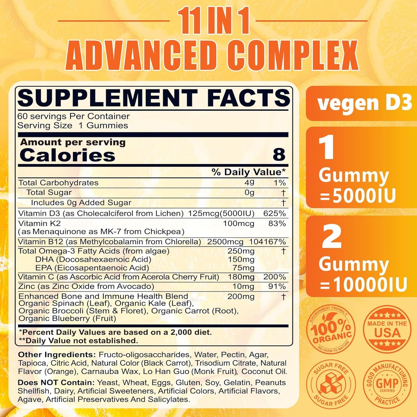 Gomitas de vitamina D3 K2 5000IU \/ 10,000 UI con omega-3 250 mg+K2...