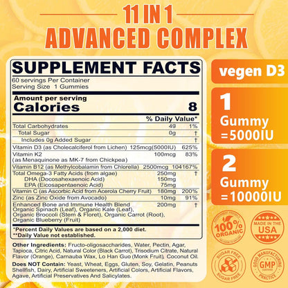Gomitas de vitamina D3 K2 5000IU \/ 10,000 UI con omega-3 250 mg+K2...