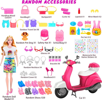 MINIFUN Juego de 75 piezas de scooter para muñecas, ropa y accesori...