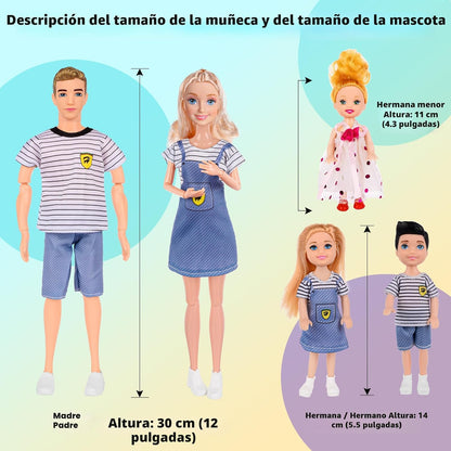 Set de juego familiar de muñecas dollbie con carriola de bebé - 6 p...