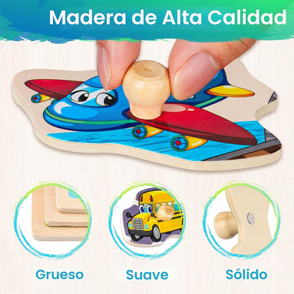 SYNARRY Rompecabezas de madera para niños pequeños de 1 a 3 años, 6 rompecabezas para niños pequeños de 2 a 4 años con estante, aprendizaje del alfabeto con forma de número animal dinosaurio, regalo