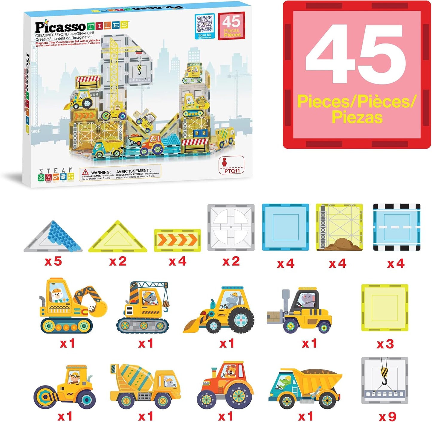 PicassoTiles Bloques Magnéticos de Construcción con 8 Vehículos de...