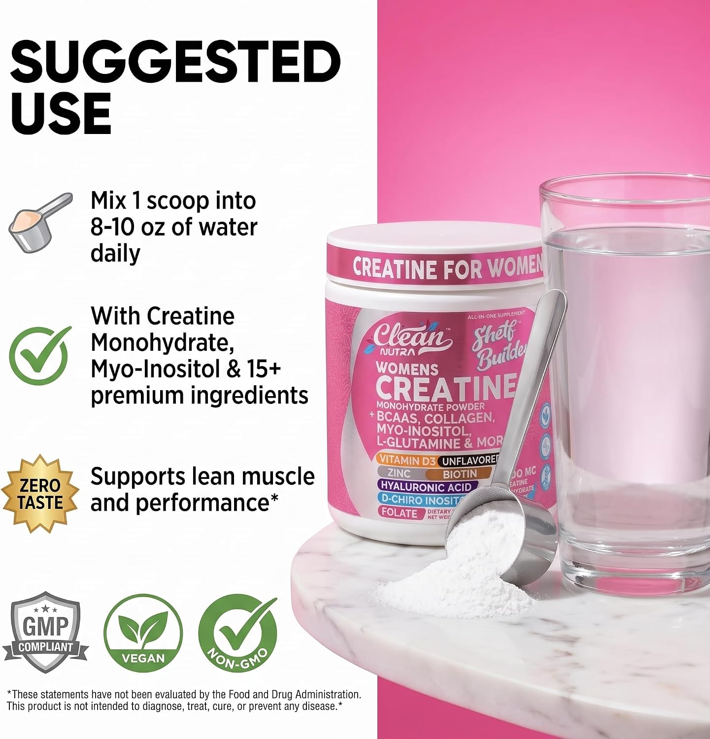 Clean Nutra - Polvo de monohidrato de creatina para mujer, sin sabo...
