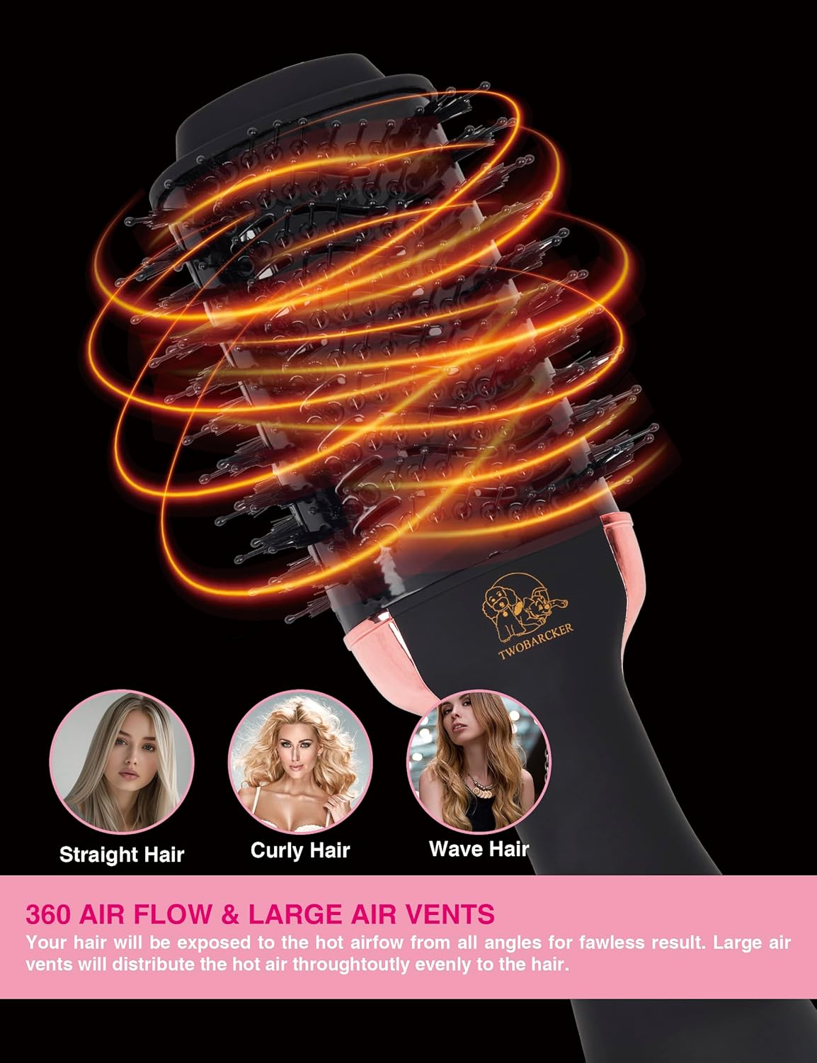 Cepillo Secador de Cabello, Cepillo Secador en Uno, Secador de Cabello Iónico y Estilizador Voluminizador 4 en 1 con Barril Ovalado de Titanio, Alisador de Aire Caliente para Peinado Suave Sin Frizz