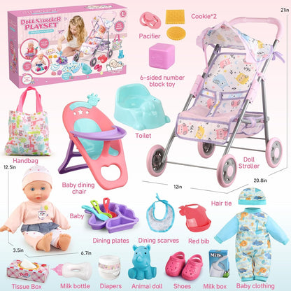 YIYBM Juego de Cochecito de Muñeca Bebé con Muñeca Bebé de 12.5"...