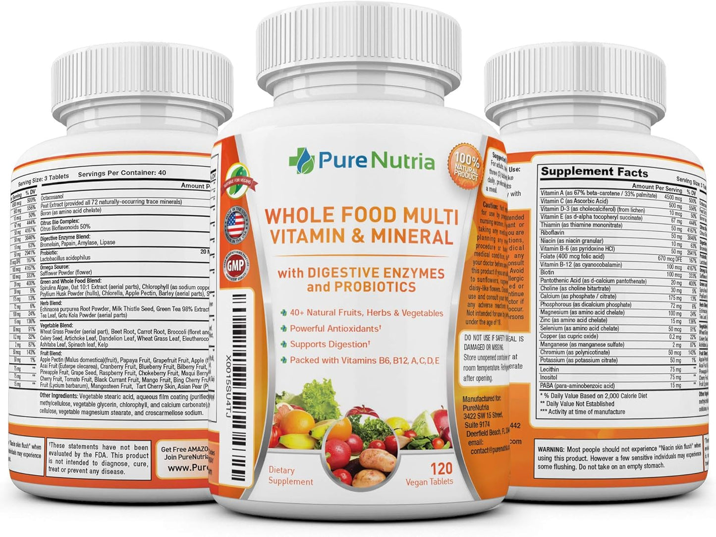 Multivitaminas y minerales integrales con enzimas probióticas \u201...