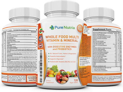 Multivitaminas y minerales integrales con enzimas probióticas \u201...