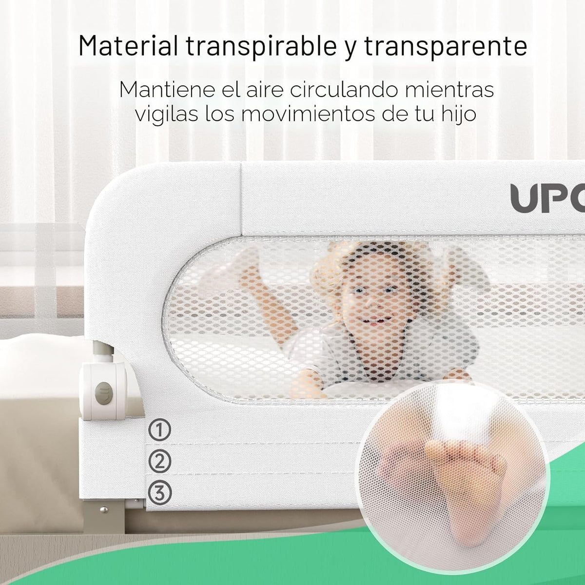 UPGOGO Riel de cama plegable para niños pequeños, blanco, 59 pulgad...