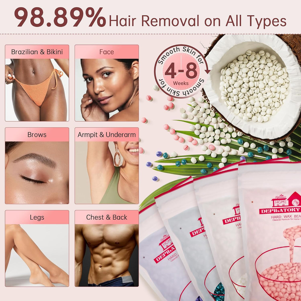 Lifestance Kit de depilación para mujeres y hombres - Calentador di...