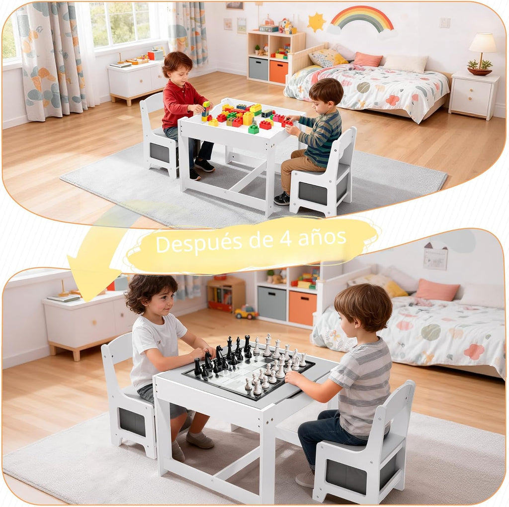 Pterying Juego de mesa y silla de madera para niños, escritorio de...