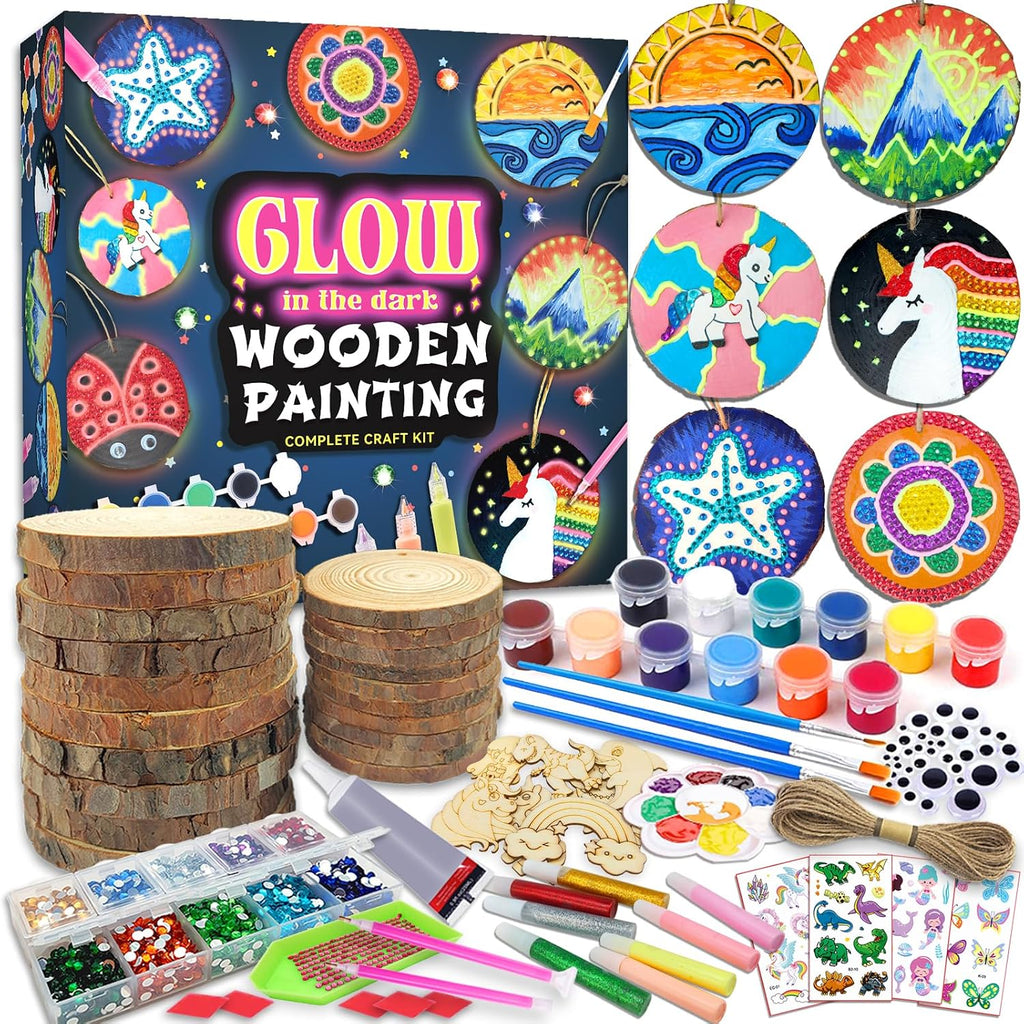 klmars Kit de pintura de madera para niños, que brilla en la oscuri...