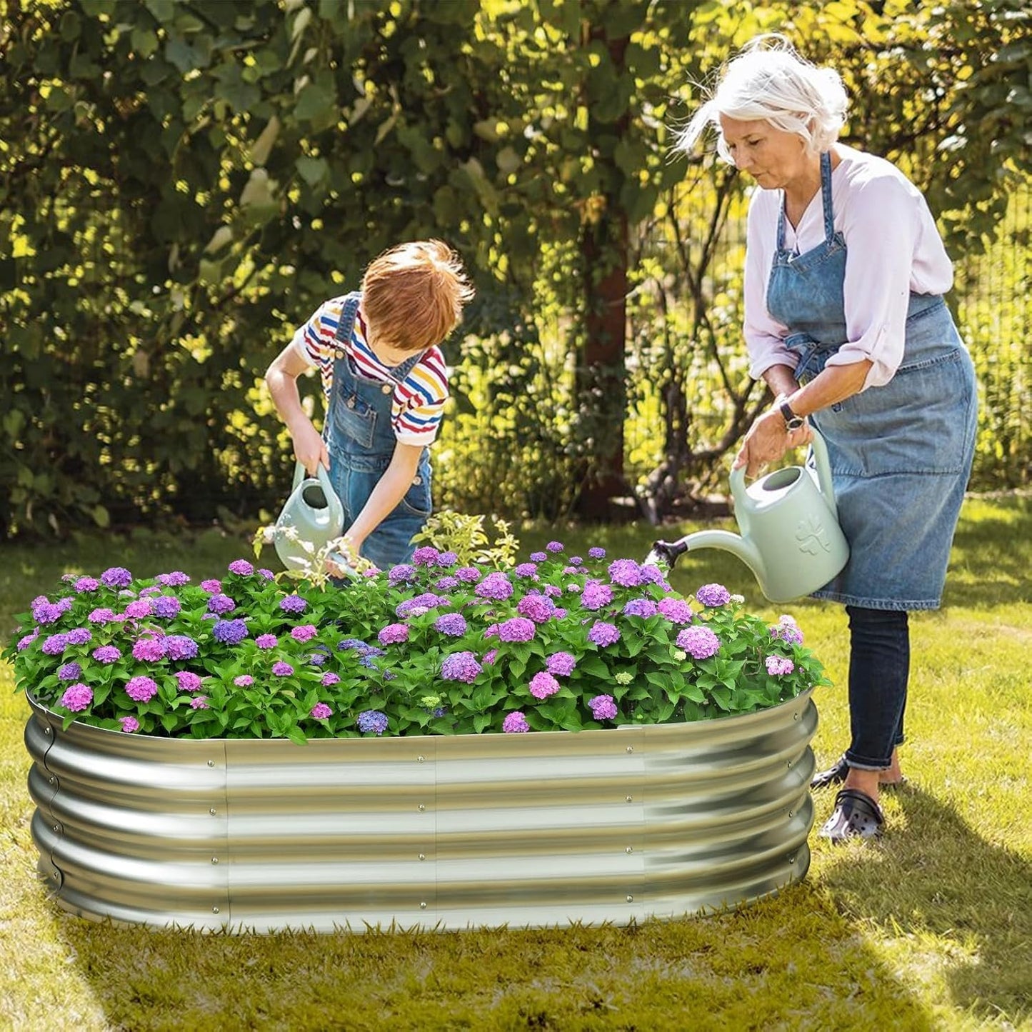 Cama de Jardín Elevada Galvanizada para Exterior: Kit de Contenedor de Plantas de Verduras de Metal Duradera de 4X2X1 pies - Caja de Plantador Ovalado para Jardinería y Canal de Flores