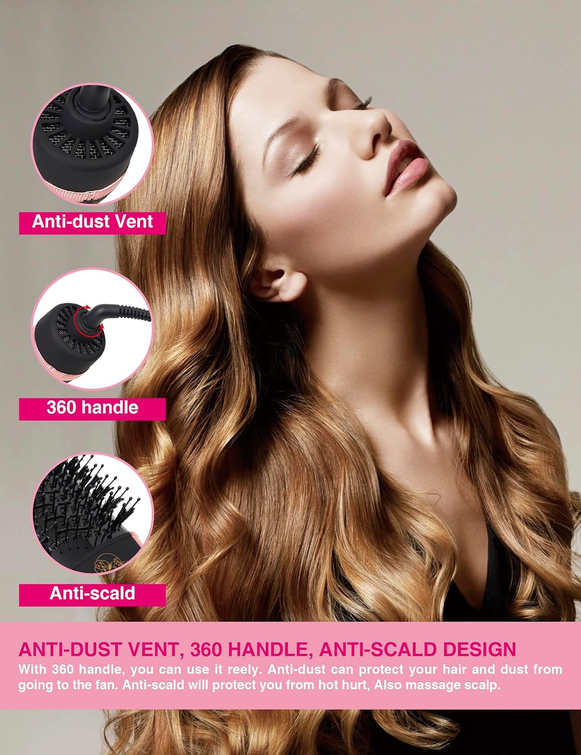 Cepillo Secador de Cabello, Cepillo Secador en Uno, Secador de Cabello Iónico y Estilizador Voluminizador 4 en 1 con Barril Ovalado de Titanio, Alisador de Aire Caliente para Peinado Suave Sin Frizz