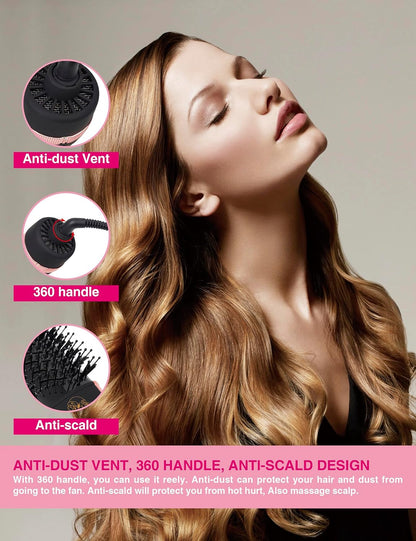 Cepillo Secador de Cabello, Cepillo Secador en Uno, Secador de Cabello Iónico y Estilizador Voluminizador 4 en 1 con Barril Ovalado de Titanio, Alisador de Aire Caliente para Peinado Suave Sin Frizz