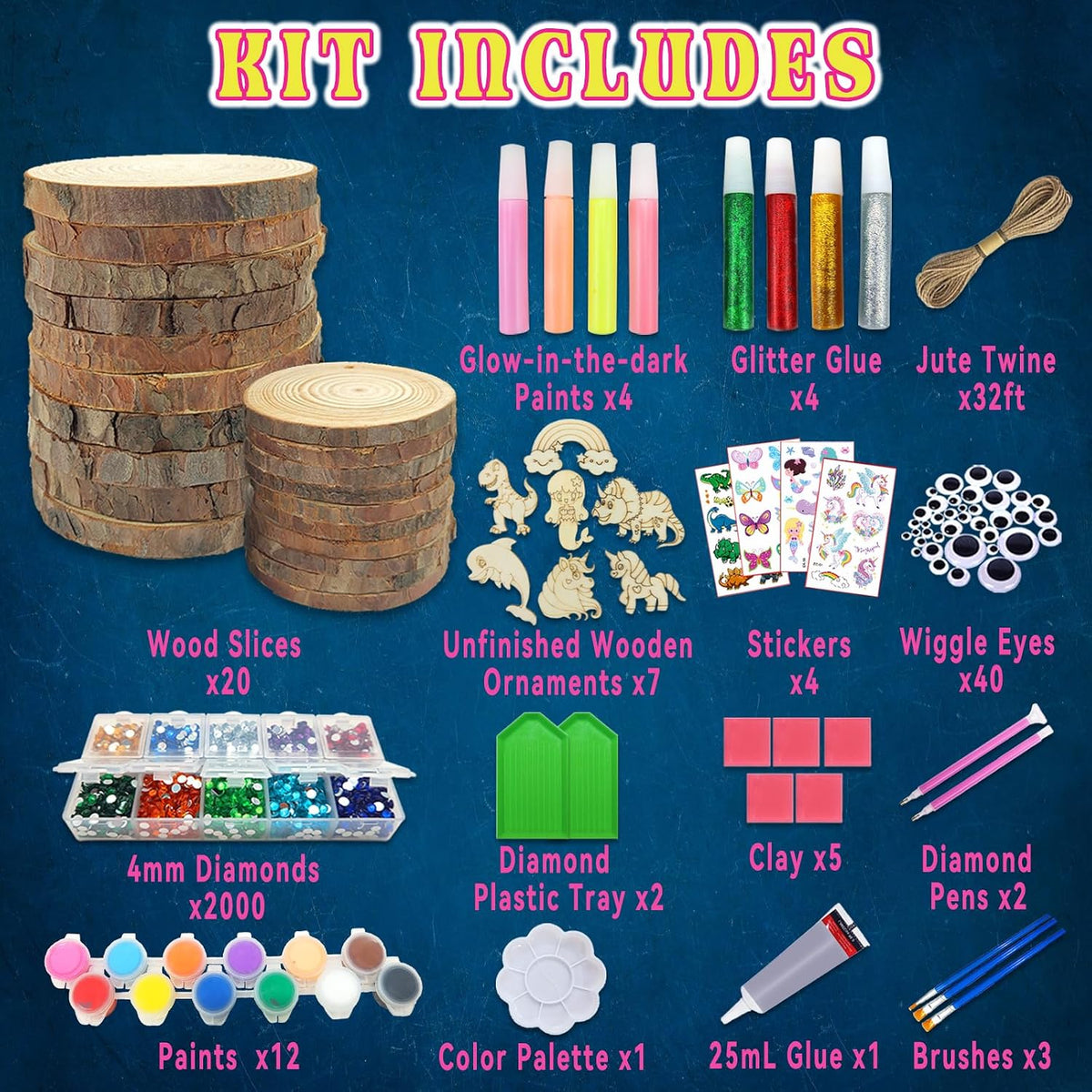 klmars Kit de pintura de madera para niños, que brilla en la oscuri...