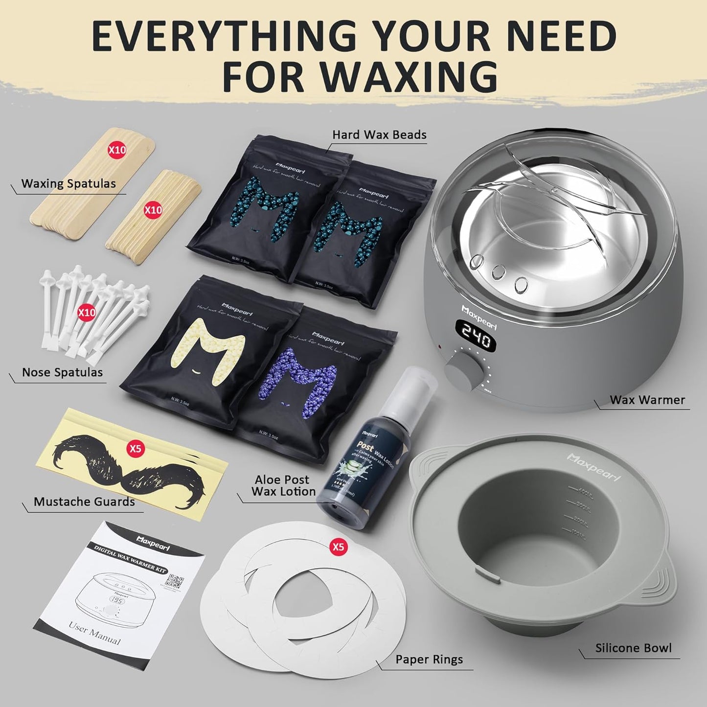 Kit de depilación con cera Maxpearl para hombres, kit de cera para...