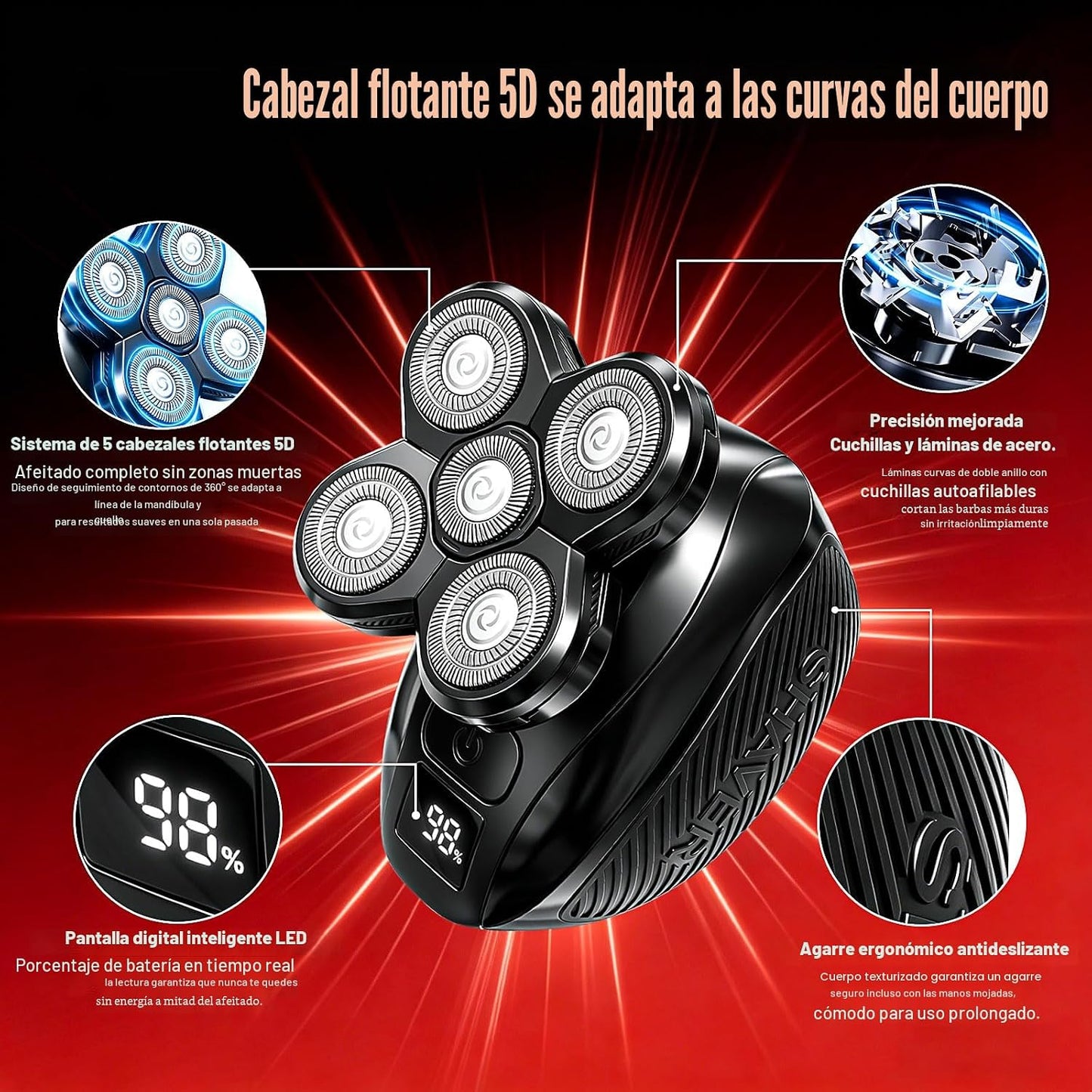 Afeitadora de espalda para hombres, afeitadora eléctrica recargable...