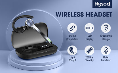 Auriculares Bluetooth, auricular inalámbrico con micrófono de cancelación de ruido mejorado, funda de carga de 500 mAh compatible con tiempo de conversación de 72 horas, auriculares manos libres con botón de silencio para computadora, teléfonos celulares,