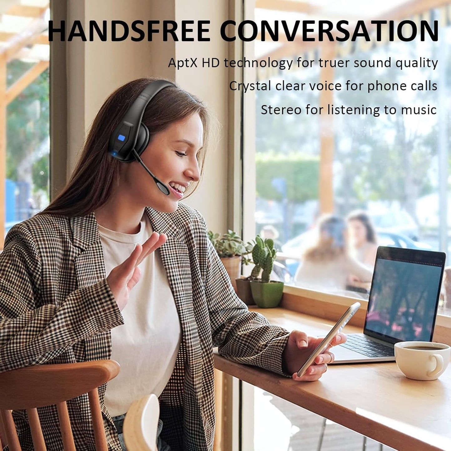 Conambo Auriculares Bluetooth con cancelación de ruido V5.1, 35 horas de tiempo de conversación HD, CVC8.0, micrófono dual manos libres, auriculares inalámbricos, auriculares Bluetooth con botón de