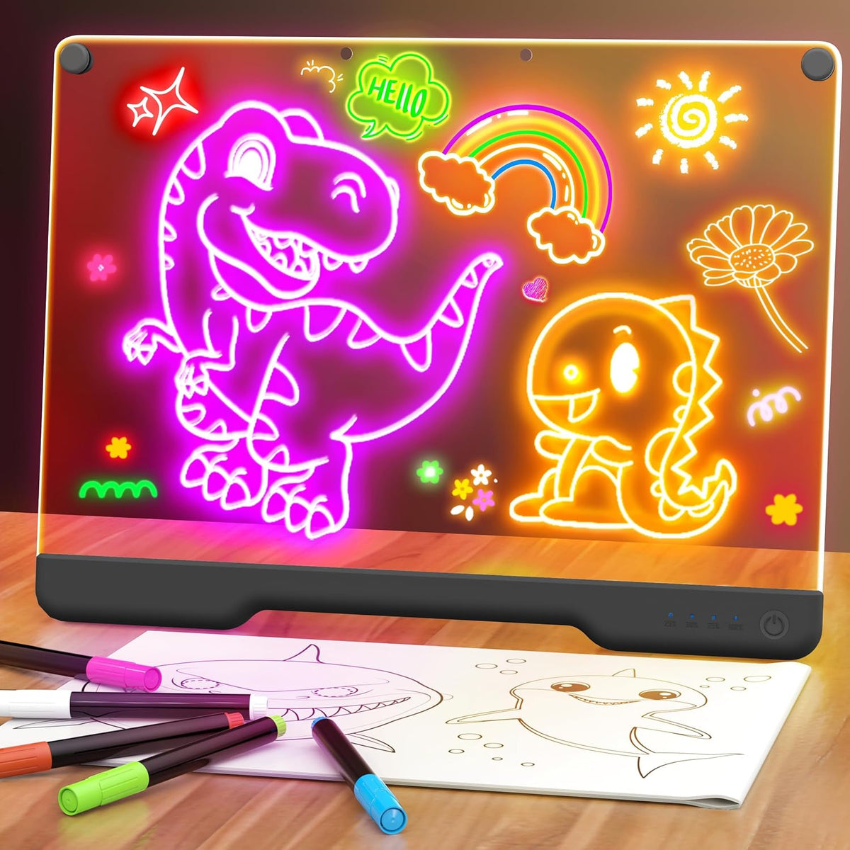 Tablero de notas LED Doodle Glow recargable de 16 pulgadas, 7 modos...