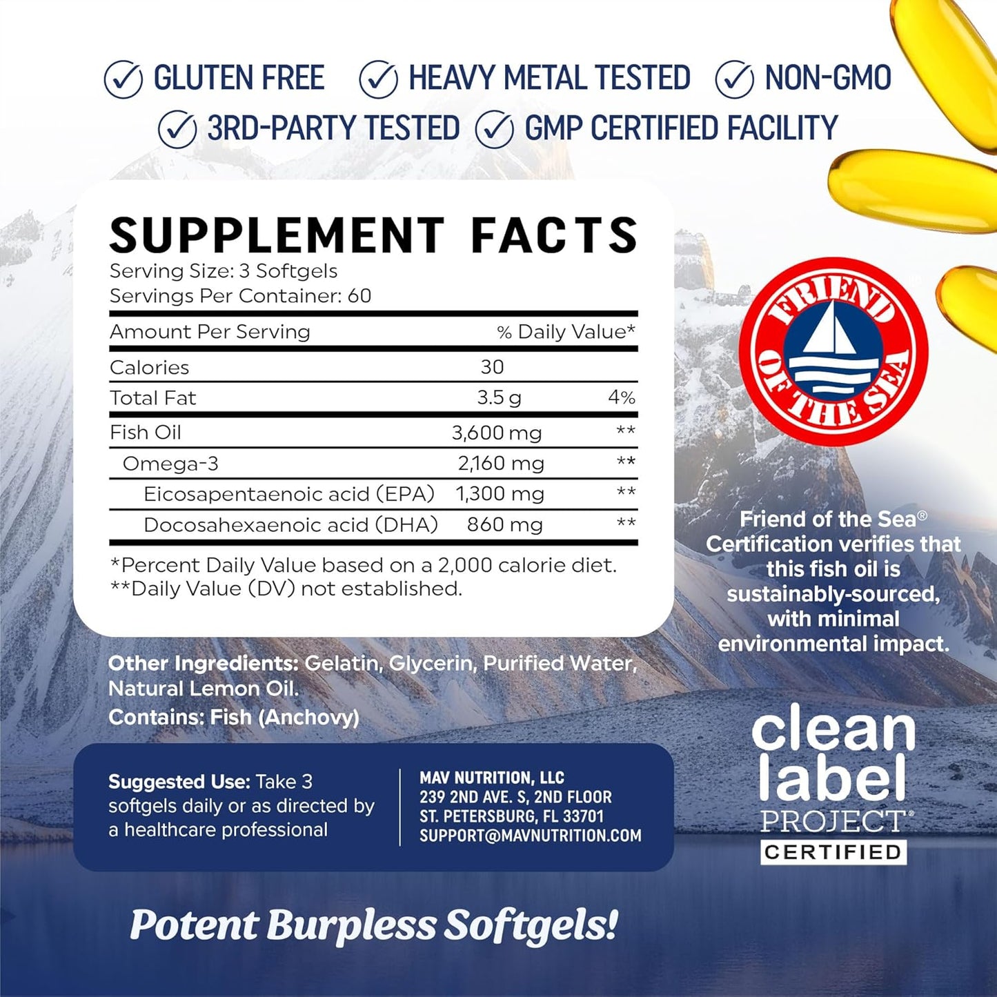 Aceite de pescado Omega 3 de triple fuerza 3600 mg | EPA y DHA | Má...