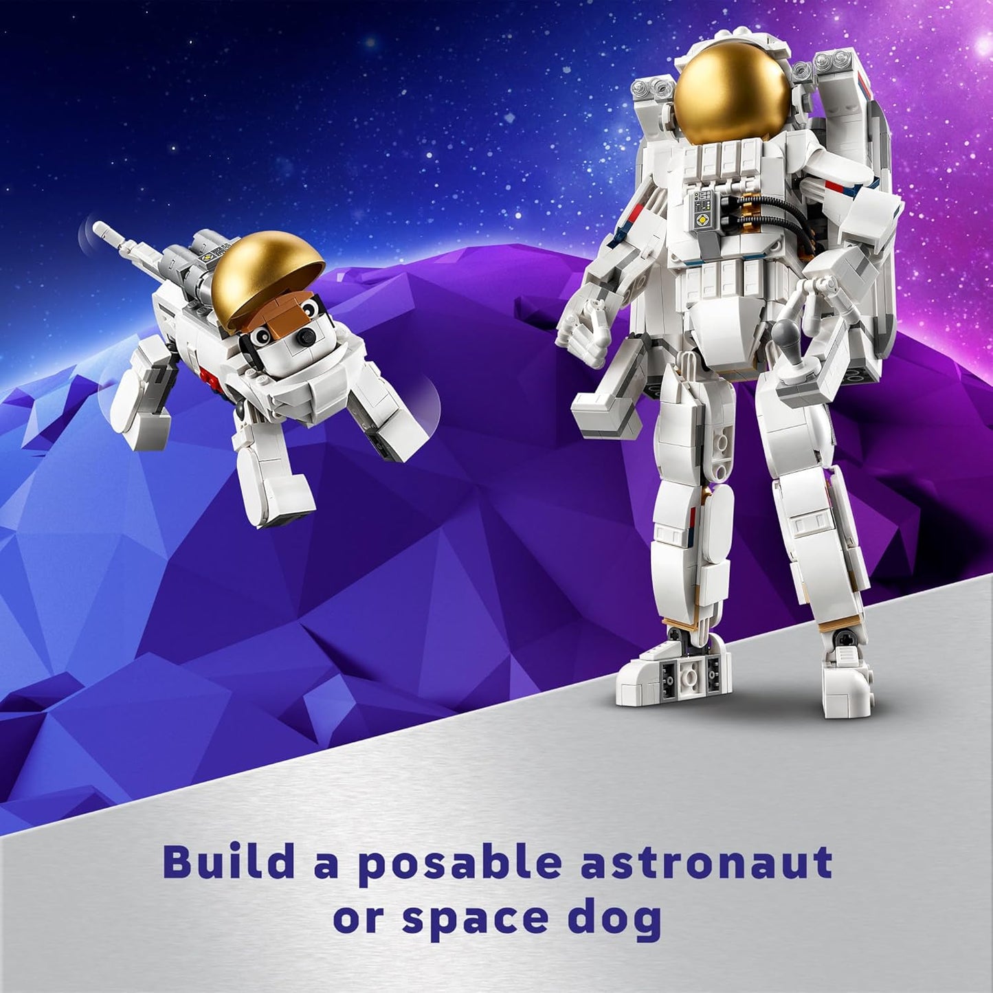 LEGO Creator 3 en 1 Juguete de Astronauta Espacial, Set de Construcción que se Transforma de Figura de Astronauta a Perro a Jet Víbora, Idea de Regalo con Temática Espacial para Niños y Niñas de 9