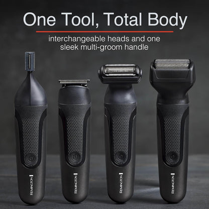 Remington ONE Shave & Groom - Maquinilla de afeitar eléctrica multiherramienta para hombres, afeitadora de aluminio con 4 accesorios de tamaño completo y 5 peines ajustables para barba, cara y cuerpo