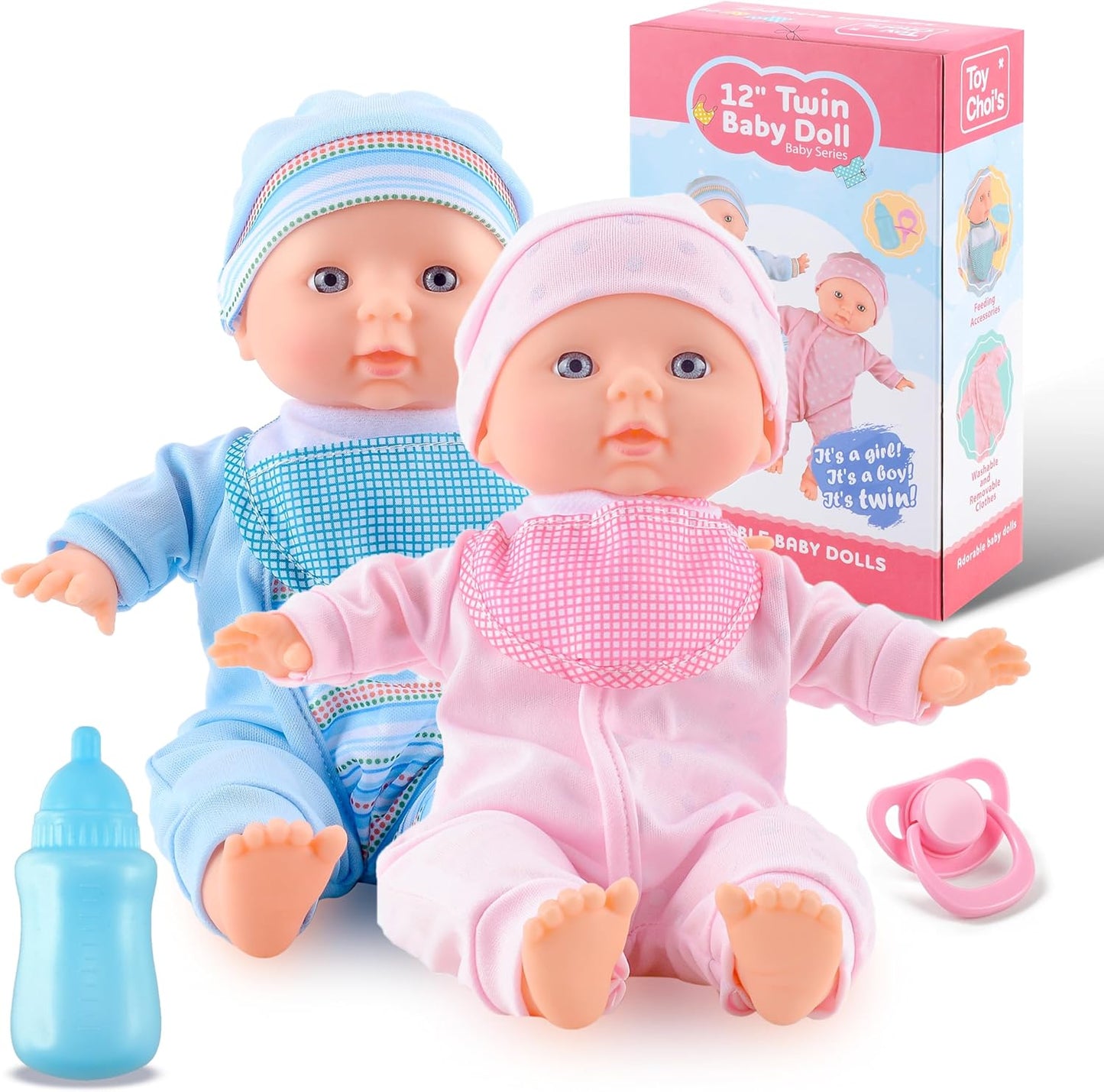Toy Choi's Muñecas de bebé gemelas de 12 pulgadas, cuerpo suave...