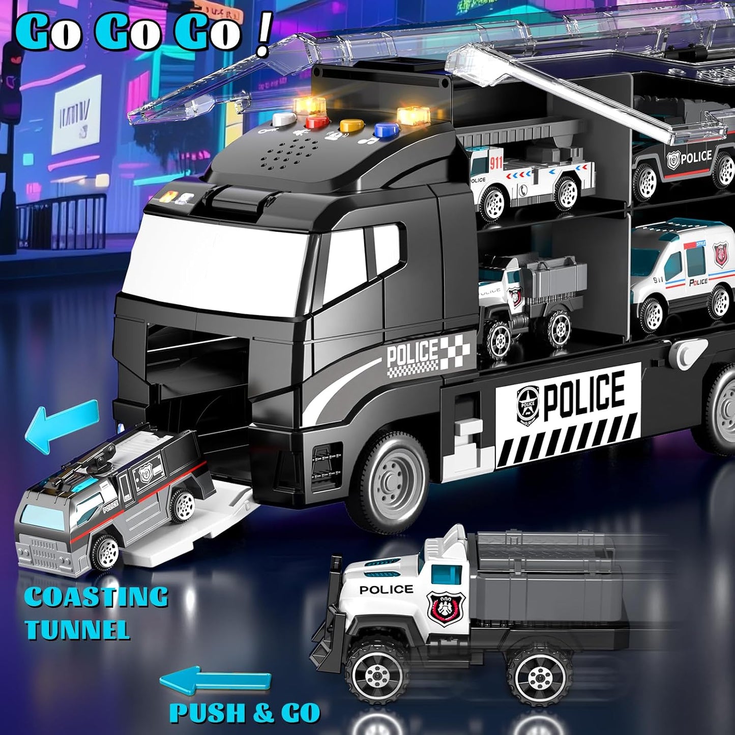 YunWings Juego de Coches de Policía para Niños Pequeños: Camión de...