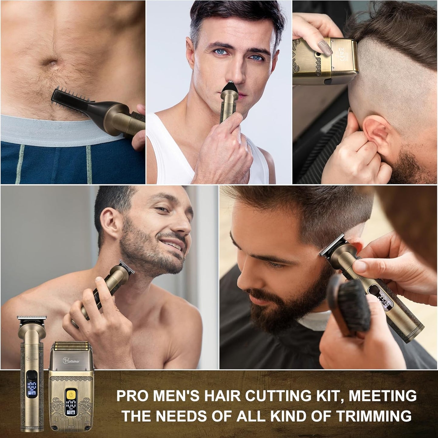 Hatteker Cortapelos Profesional Maquinilla de Afeitar Eléctrica Afeitadoras de Lámina para Hombres Cuerpo Nariz Oreja Kit de Aseo de Cabello con Cuchillas Triples Inalámbrico Impermeable