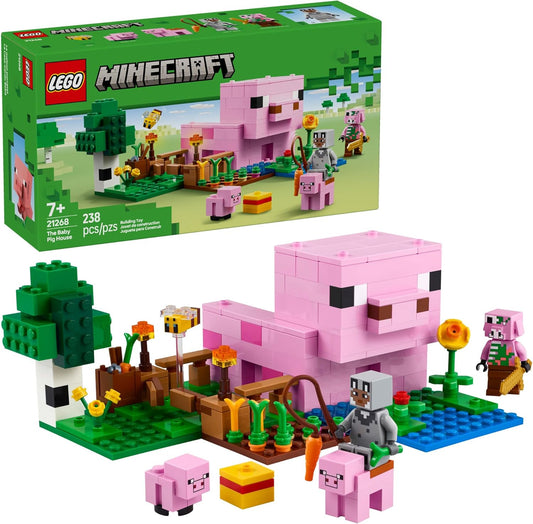 LEGO Minecraft - Figuras de juguete y juego de La Casa del Cerdito Bebé, juguete de construcción de Minecraft para niños, niños y niñas, a partir de 7 años, regalo para cumpleaños, con 2 minifiguras