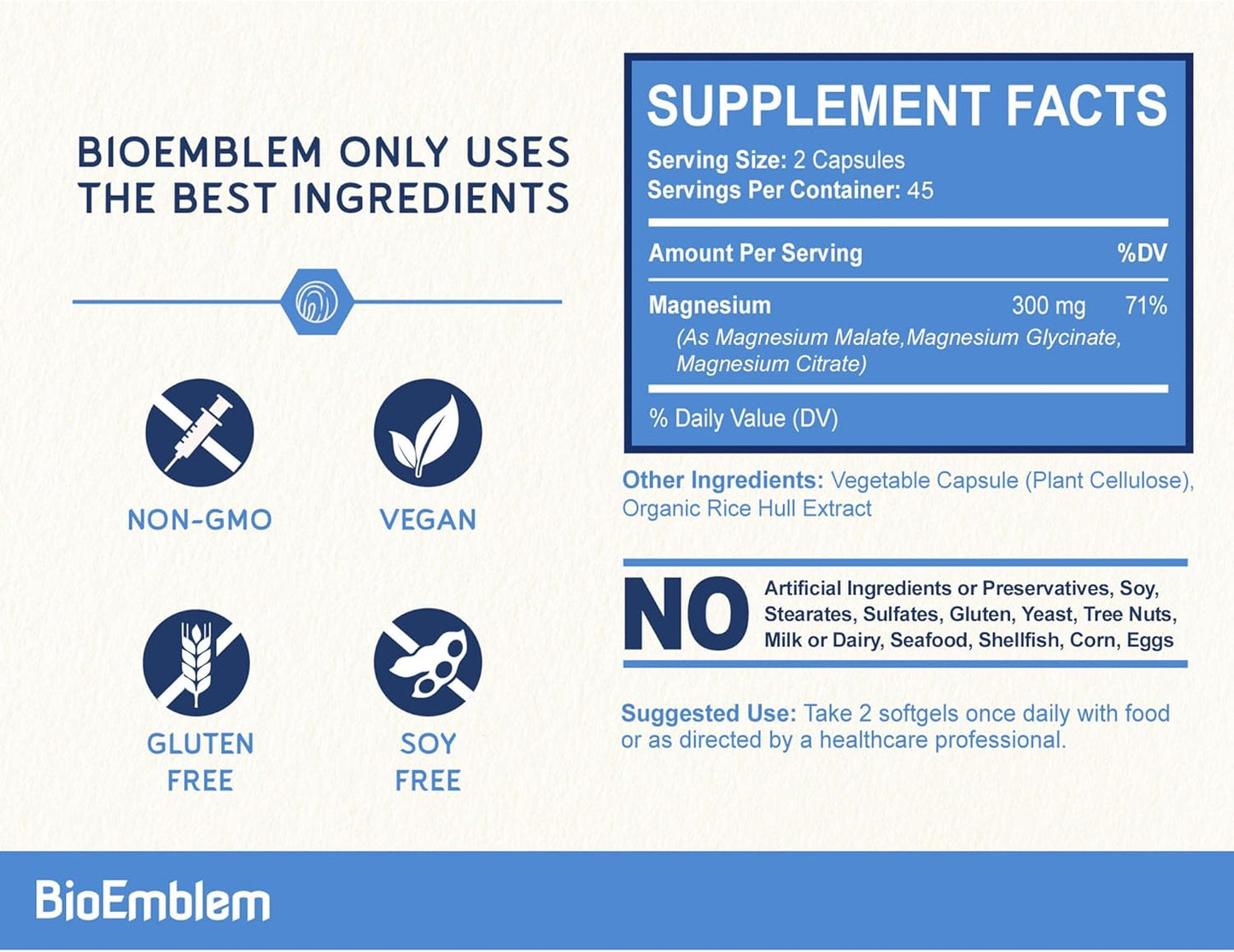 BioEmblem Complejo triple de magnesio | 300 mg de glicinato de magn...