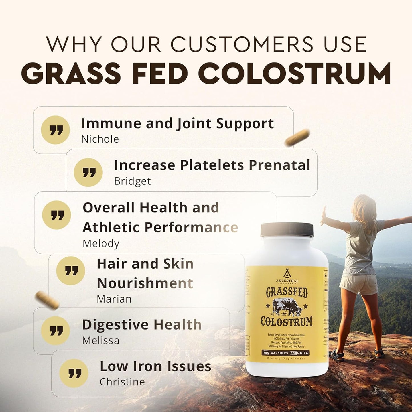 Ancestral Supplements Suplemento de Calostro de Res Alimentada con...