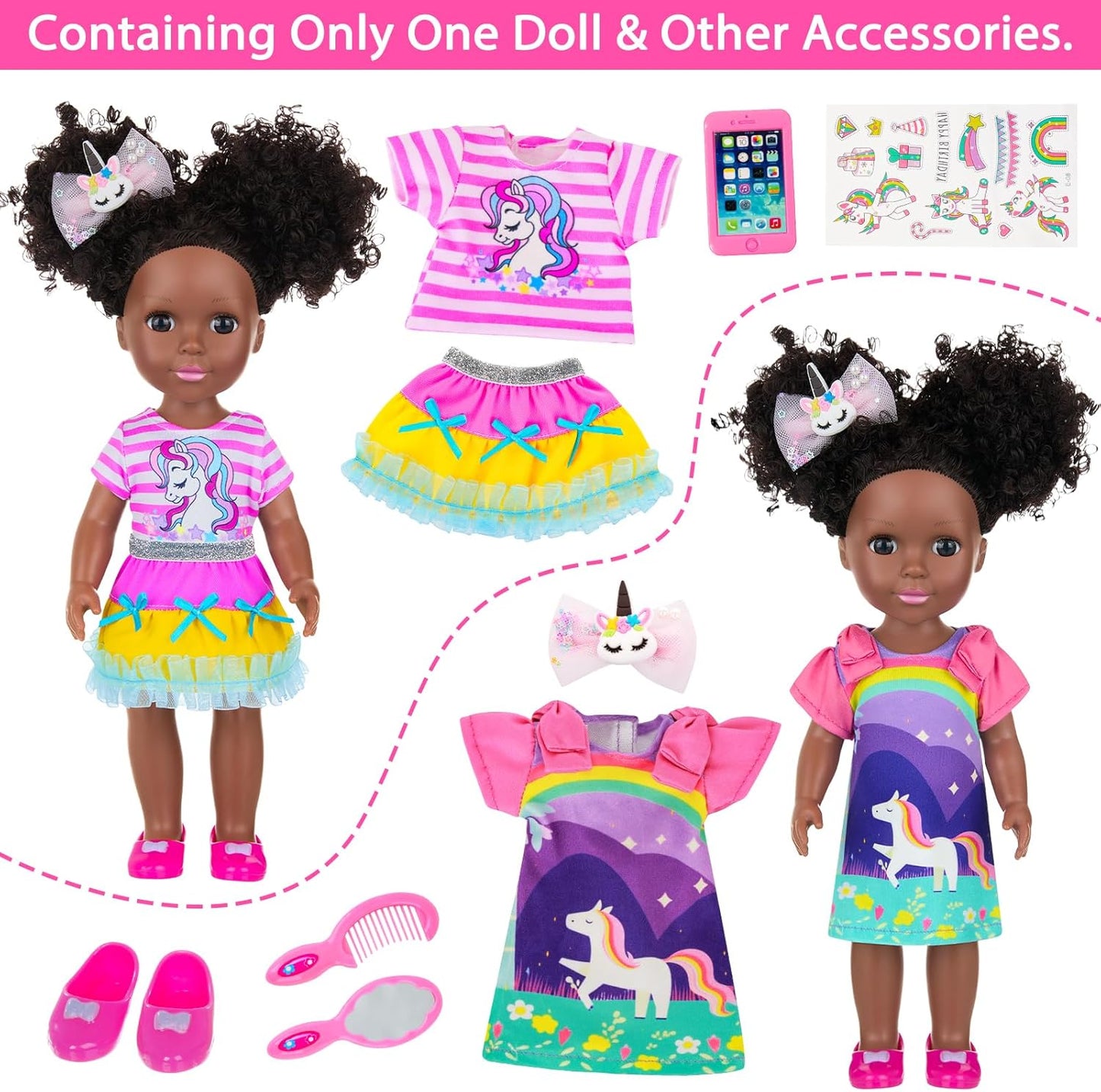 Ecore Fun Muñeca Negra de 14 Pulgadas con Accesorios de Ropa para M...