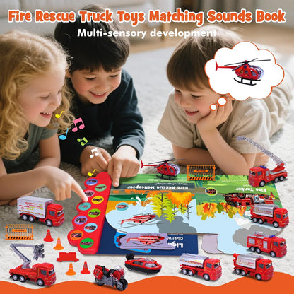 iGRATENS Juguetes para camiones de bomberos con libro de sonidos -...