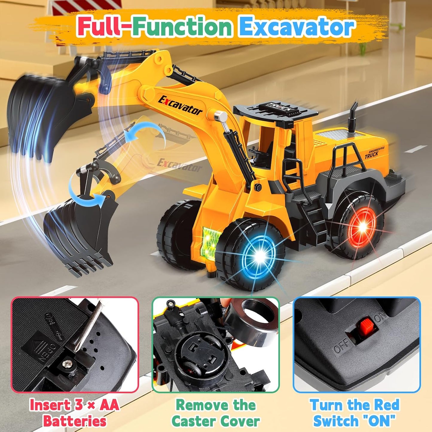 Juguetes de coche para niños pequeños, juguete de excavadora con 2...