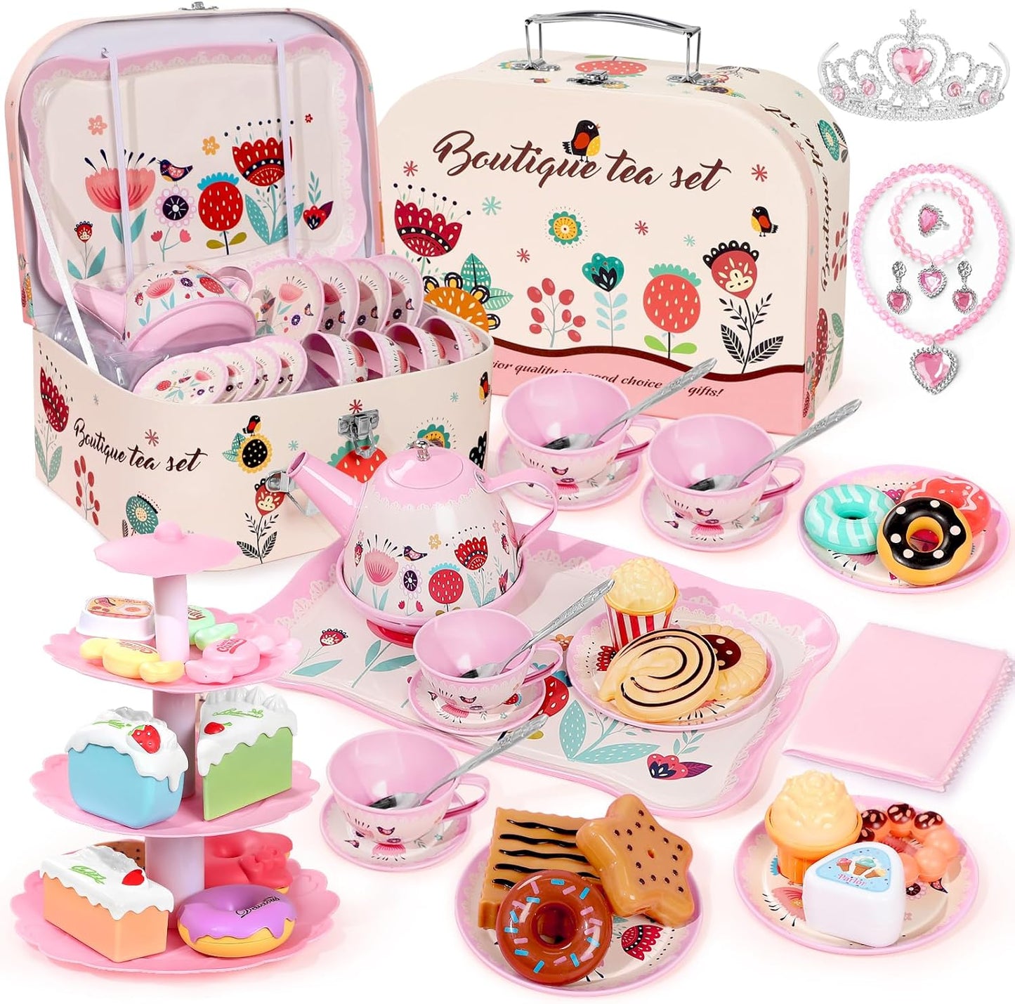 Juego de fiesta del té para niñas pequeñas, 49 juguetes de princesa...
