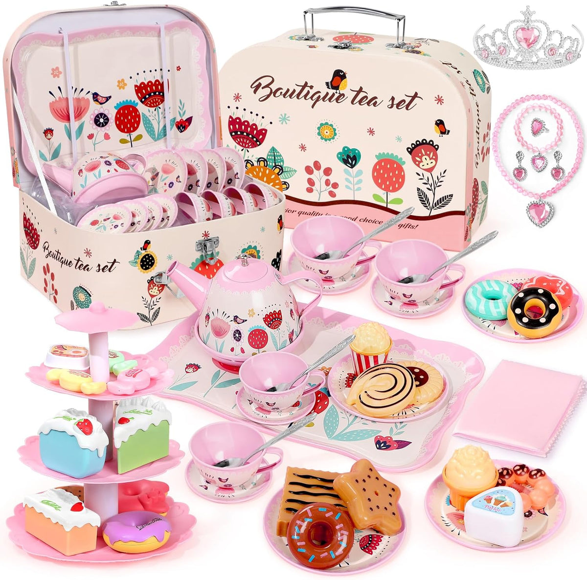 Juego de fiesta del té para niñas pequeñas, 49 juguetes de princesa...
