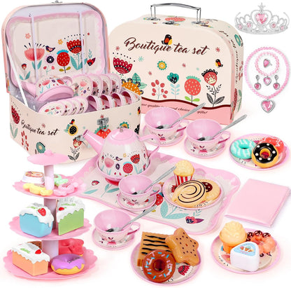 Juego de fiesta del té para niñas pequeñas, 49 juguetes de princesa...